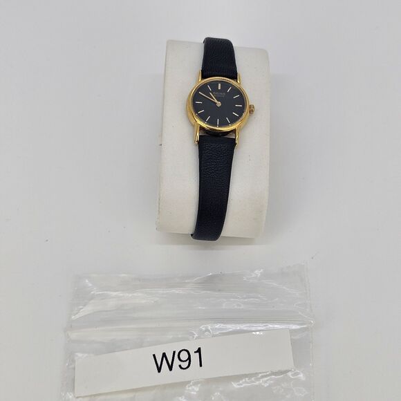 VTG Seiko Women\'s Watch 20MM Black Dial New Leather Bands Up to 6.5\